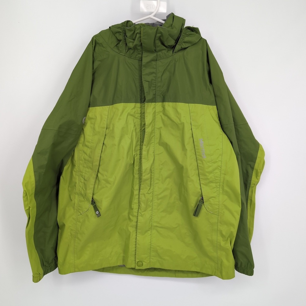 Marmot Rain Jacket Green Hooded Lightweight Windbreaker Kids XL
